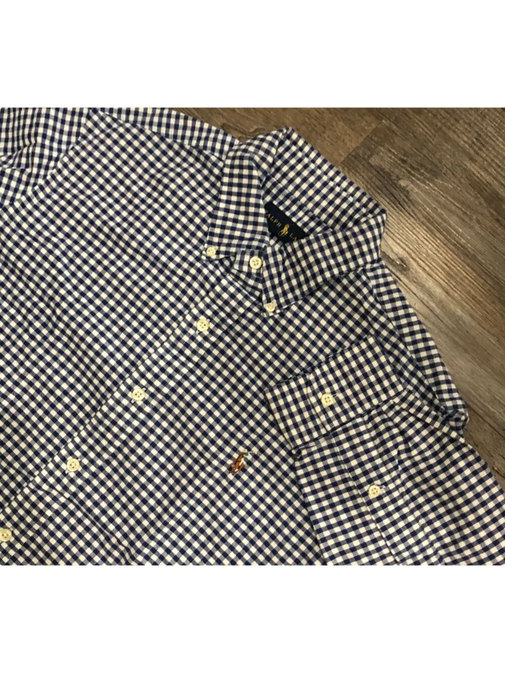 Polo Ralph Lauren Mens Medium Blue & White Gingham Oxford Button Down Shirt